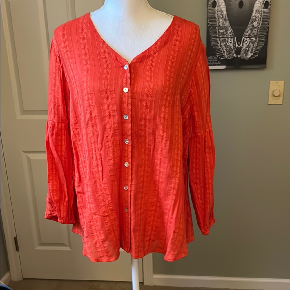 J. Jill Pink 3/4 Sleeve Button Down Blouse